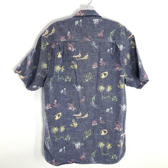Tommy Bahama Shirt Men M Cotton Button Down‎ Striped Print Travel Vacation - Picture 2 of 13